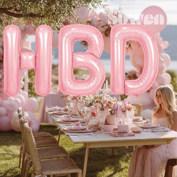 SUWEN 40 Inch Pink Large U Letter Balloons Big Foil Helium Letter Balloons A-Z Jumbo Mylar Happy Birthday Party Decorations for Girl Anniversary Party Supplies
