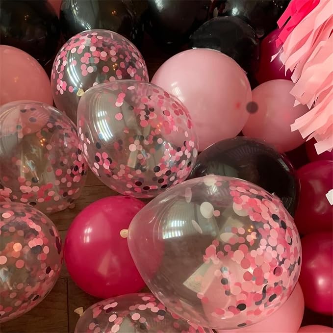Pink and Black Balloon Garland Kit, 114 Pcs Hot Pink Pastel Pink Black White Confetti Latex Balloons Balloon Arch for Girls Women Cartoon Birthday Wedding Baby Bridal Shower Party Decorations