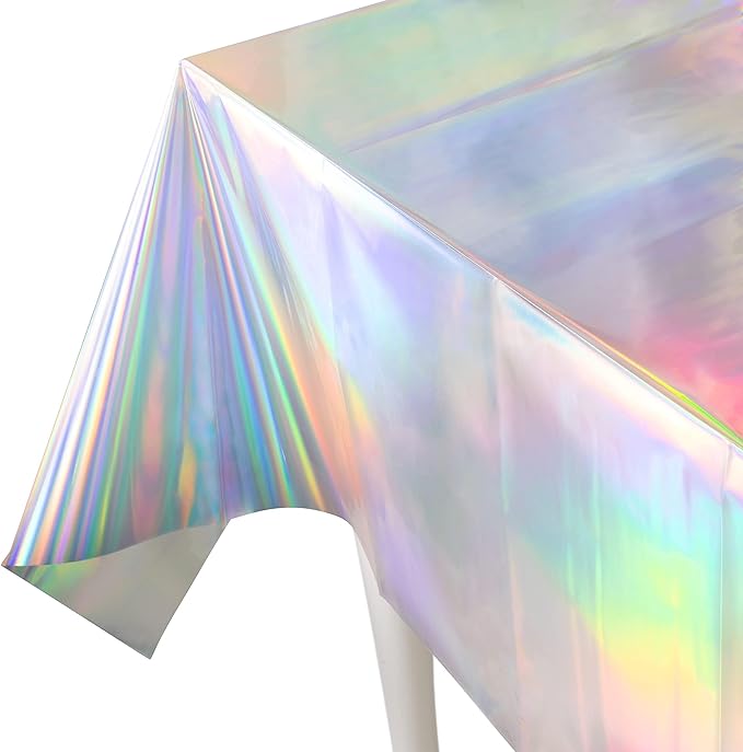 Cheerland 2 Pcs Iridescent Tablecloth Holographic Foil - Disposable Euphoria Sparkle Shiny Iridiscent Rectangle Table Cover Disco Theme for Party Kids Mermaid Unicorn Birthday Baby Shower Bachelorette