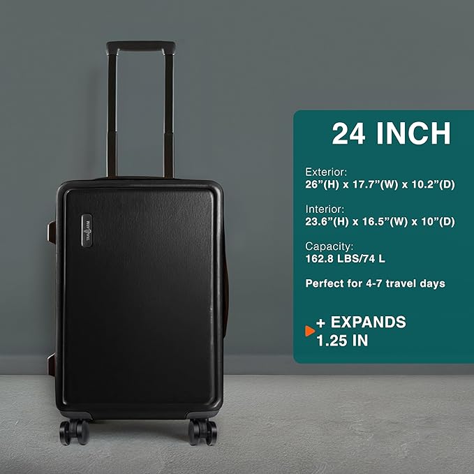 TRAVELARIM Luggage Sets 2 Piece, 24 Inch Suitcase and 28 Inch Luggage with Spinner Wheels, Durable Hard Shell Suitcase Set, Expandable Travel Suitcases with Wheels, Jet Black