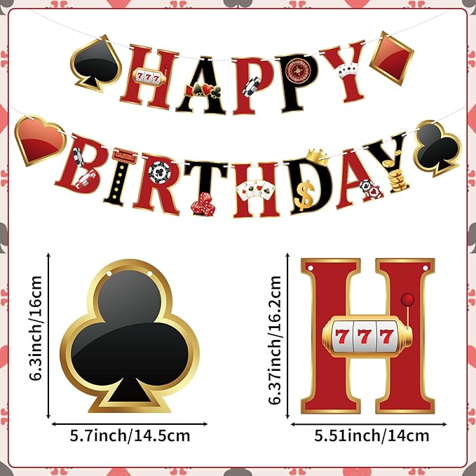 Casino Party Decorations Happy Birthday Banner Casino Party Banner Garland for Las Vegas Poker Night Birthday Party Decorations Casino Party Supplies