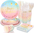 200 Pcs Pastel Party Supplies Birthday Party Plates and Napkins Sets,Disposable Pastel Birthday Plates - Rainbow Paper Plates Napkins Cups for Birthday Baby Shower Party Decorations