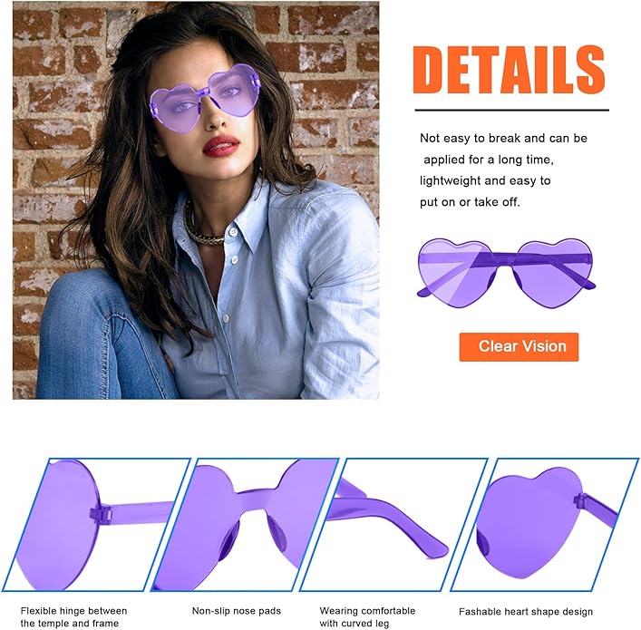 AEAHALY Heart Sunglasses for Women and Men Rimless Heart Shaped Sunglasses Bachelorette Bride Party Accessories