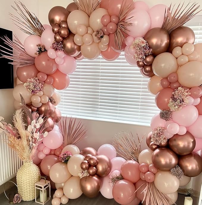 Rose Gold Balloon Arch Kit, 164Pcs Nude Pastel Pink Metallic Gold White and Confetti Balloon Garland kit for Girl Birthday Baby Shower Wedding Galentine's Day Valentine's Day Party Decorations