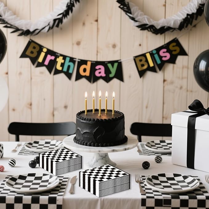 50PCS Checkered Flag Napkins, Disposable Black and White Race Car Birthday Napkins Racing Theme Party Supplies for Baby Shower, Kids, Men Decorations
