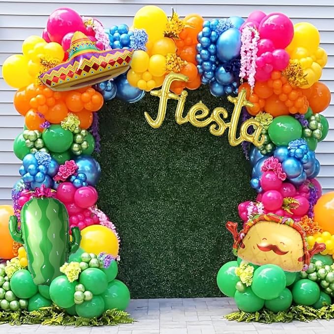 Cinco de Mayo Fiesta Balloon Arch Kit, 171Pcs Rainbow Colors Balloon Garland for Mexican Fiesta Party Decorations Hawaii Tropical Luau Birthday Party Backdrop Inflatable Cactus Taco Carnival Balloons