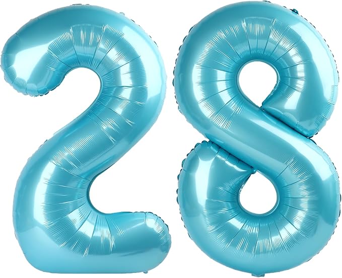 40 Inch Light Blue Number 28 Digital Balloon,Jumbo Mylar Foil Helium Balloon for 28 Balloons for Birthday Party,Wedding Anniversary Party Decorations