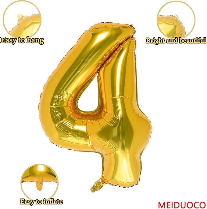 32 Inch Gold Number 4 Balloons Foil Ballon Digital Birthday Party Decoration Supplies (Gold Number 4 Balloon)