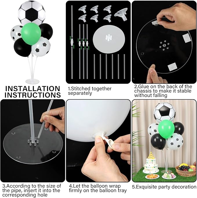 4 Sets Soccer Party Balloons Stand Kit with Soccer Foil Balloons Sport Themed Party Ball Balloon Centerpiece for Tables for Game Sports Birthday Baby Shower Decoration
