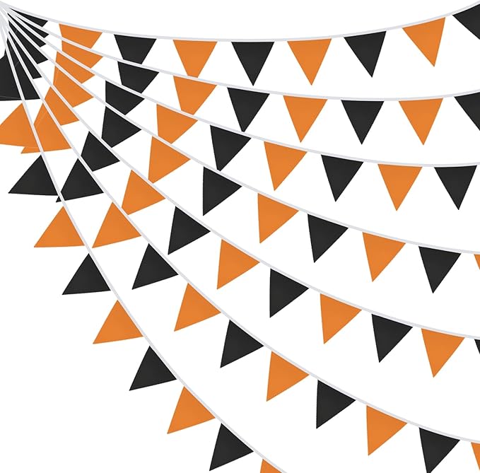 GCQQ Black Orange Banner Decoration 40Ft Halloween Pennant Banner 42Pcs Fabric Cotton Triangle Pennant Flags Banners for Fall Halloween Grad Birthday Bridal Shower Wedding Party Decor