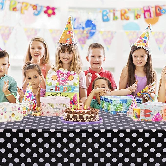 Kesfey 3 Packs Black Polka Dot Plastic Table Cloth 54x108 Inch Black and White Dots Mini Mouse Tablecloths Disposable Black Waterproof Picnic Table Covers for Rectangle Tables Birthday Party Supplies
