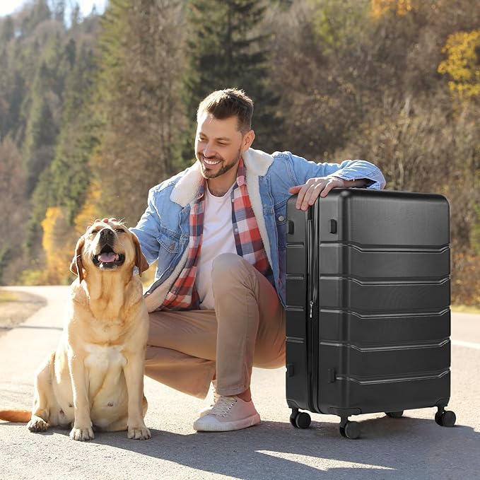 Sweetcrispy Carry on Suitcase, Luggage with Spinner Wheels, Hard Shell ABS, TSA Lock, 24 Inch Black