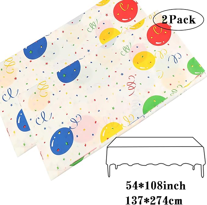Mulbozy Colorful Balloons Plastic Tablecloth Rectangle - 2 Pcs Party Tablecloth Disposable for Party, Happy Birthday, Baby Shower Decorations Supplies 108 x 54 inch