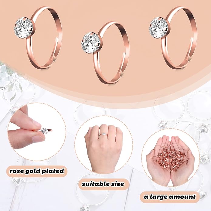 Whaline 36 Packs Diamond Engagement Rings Bridal Shower Rings for Wedding Table Decorations, Party Supply, Favor Accents, Cupcake Toppers