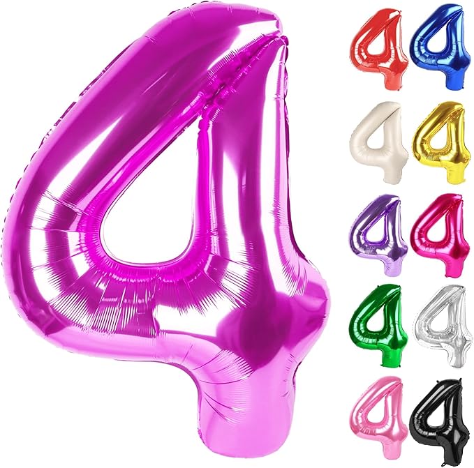 Rosy Purple Number 4 Balloon 40 Inch, 4 Balloon Number, 4th Birthday Decorations, Rosy Purple Party Supplies for Boys Girls