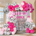 Cowgirl Balloons Arch Garland Kit For Last Rodeo Bachelorette Sash Supply Birthday Party Decorations,Hot Pink Rose Red Silver Cow Print Cowgirl Boot Disco Ball Balloon,Let’S Go Girl Banner Backdrop