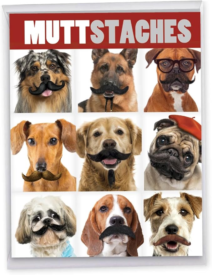 NobleWorks - Oversize Funny Birthday Paper Card 8.5 x 11 Inch with Envelope (1 Pack) Big, Jumbo Bday Mustaches J9716