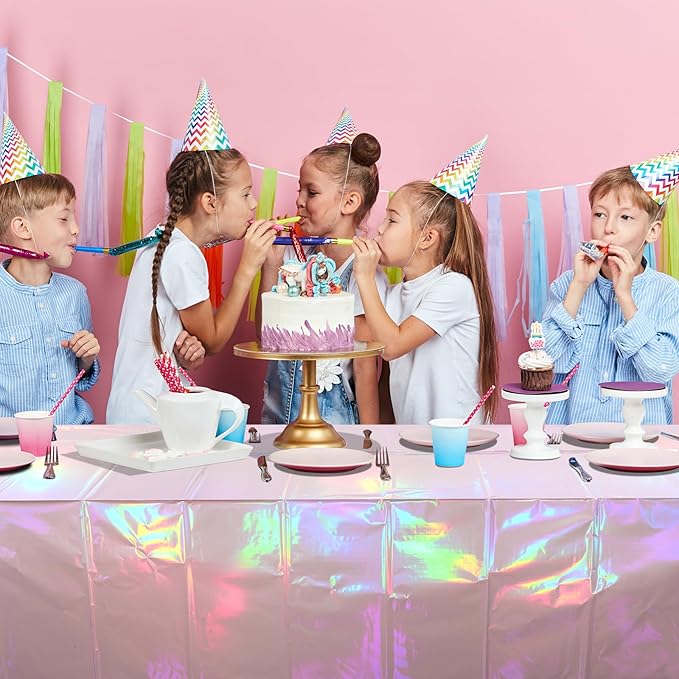 3 Pack Iridescent Light Pink Tablecloth for Parties, Pastel Pink Holographic Plastic Table Cover, Disposable Laser Baby Pink Table Cloth for Birthday Wedding Baby Shower Party Decorations, 54x108 Inch