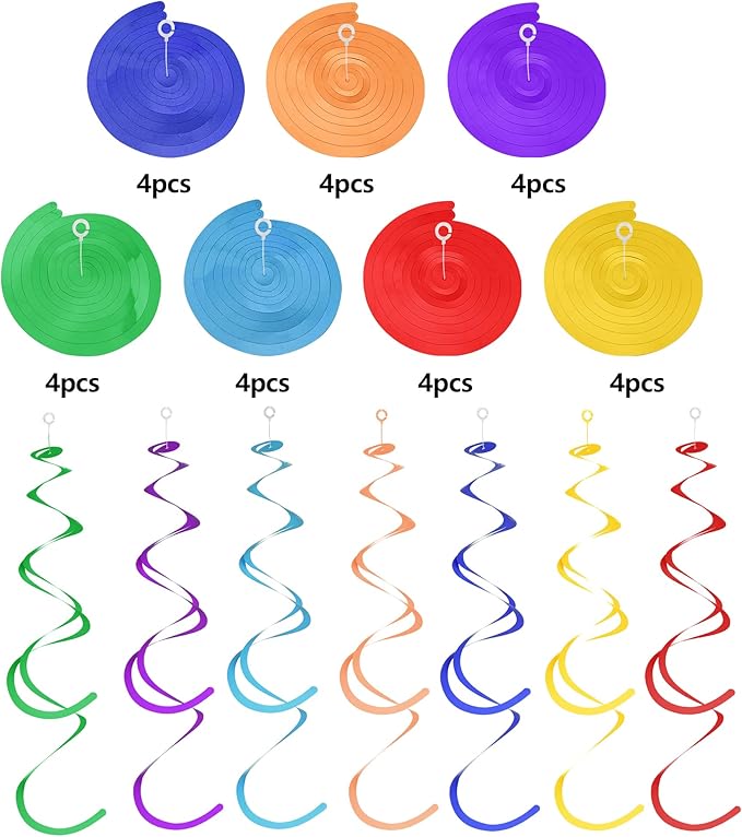 Colorful Ceiling Swirl Foil Decorations Hanging Plastic Streamer Themed Swirl Party Decoration for Wedding Thanksgiving Day Graduation Celebration, Pack of 28 (Multicolor 15)