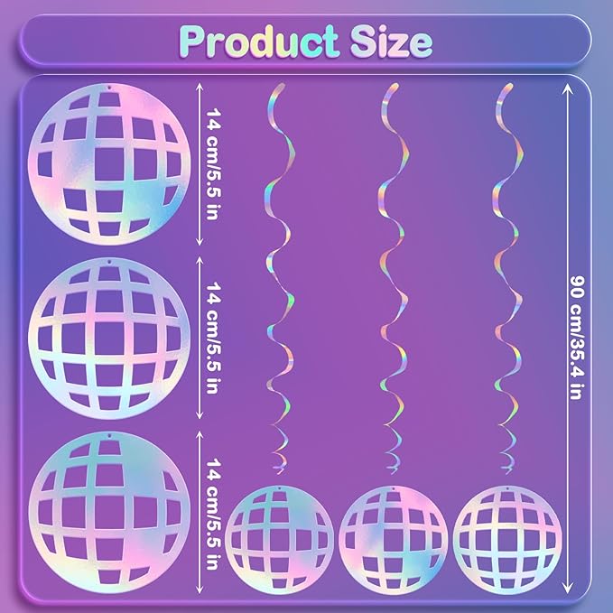 Disco Ball Hanging Swirls, 48Pcs 70s Disco Party Swirl Ceiling Decorations Colorful Disco Ball Ceiling Streamer for Hippie 1970s Party Birthday Supplies