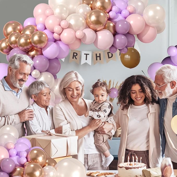 Dusty Purple Pink Balloon Garland Arch Kit, Lavender Purple Pearl Sand White Balloons Pastel Pink Blush Champagne Gold Balloon Arch for Engagement Baby Bridal Shower Birthday Wedding Party Decoration