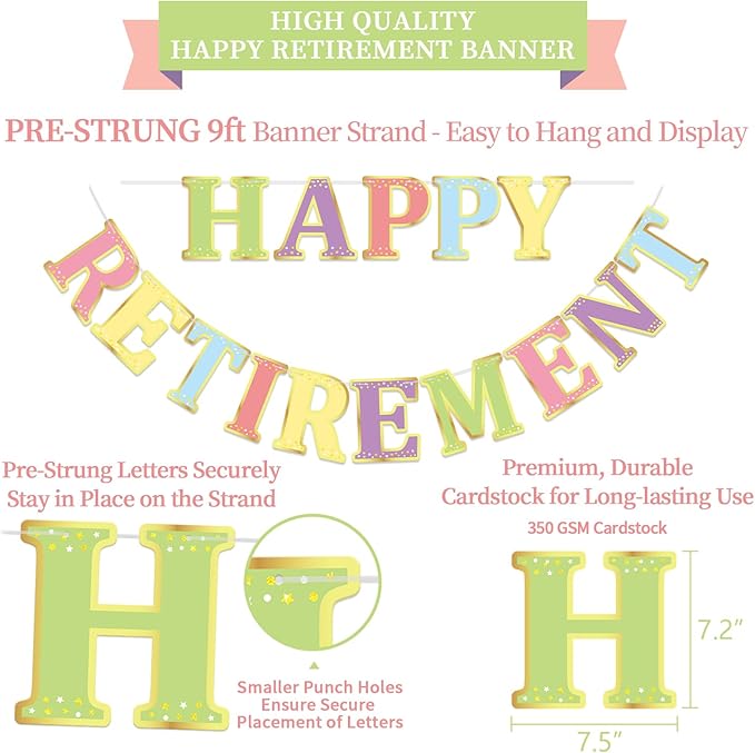 Retirement Party Decorations Kit for Women - 17-Piece Elegant Pastel Set with Pre-Strung Banner, Honeycomb Balls, Swirls & Garland | Instant Setup Party Decor | Retirement Gifts & Supplies