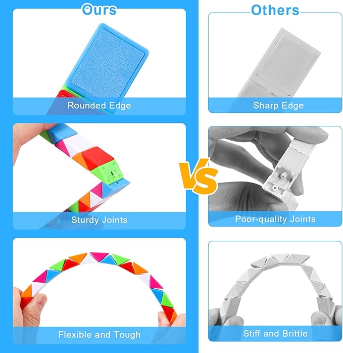 12 Pack Magic Snake Cube Fidget Toys for Kids - 24 Blocks Rainbow Twist Puzzle, Party Favors, Classroom Prizes, Birthday Goodie Bag Fillers, Stress Relief Sensory Toys
