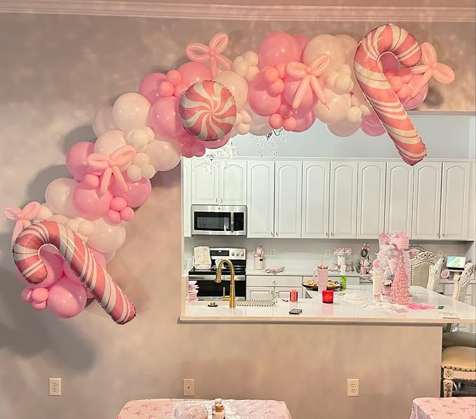 Pink Bow Balloon Garland Arch Kit - Coquette Birthday Decorations Coquette Bow Pink and White Balloon Arch Kit Different Size for Wedding Bridal Girls Birthday Baby Shower Engagement Party Decorations