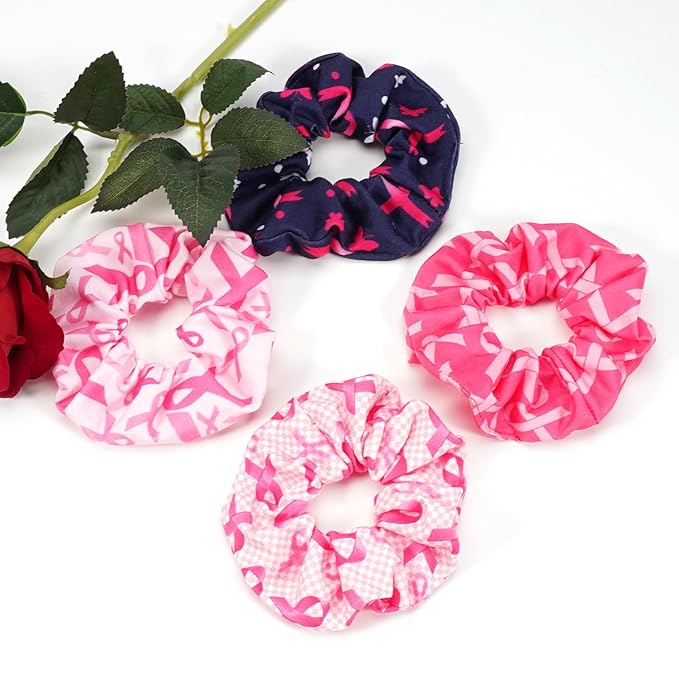 Hair Tie Breast Cancer Hair Scrunchies Pink Ribbon Hair Ties for Women Girls Plaid Butterfly Breast Cancer Awareness Elastic Scrunchy Hair Accessories Gift