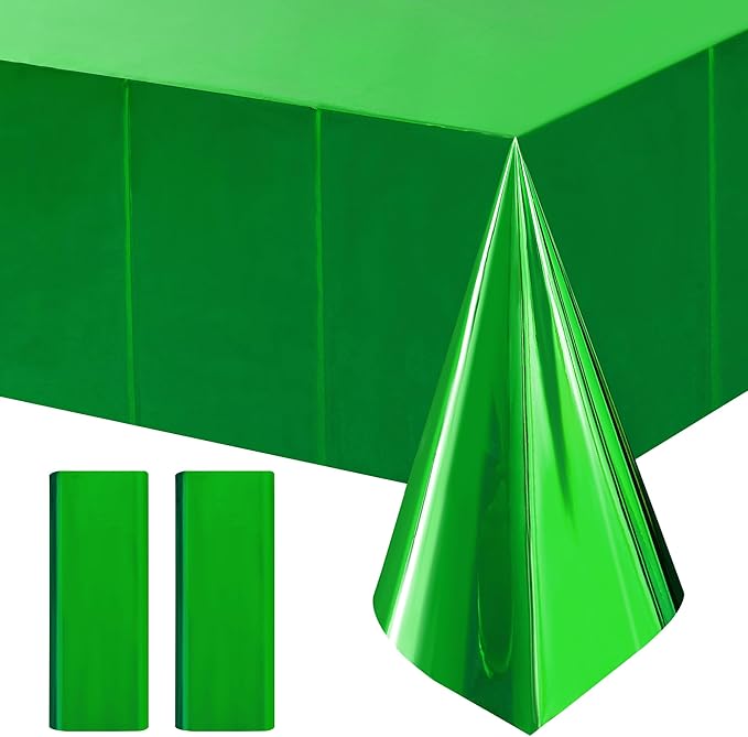 2pcs Green Foil Tablecloth 54*72 Inch Jungle Safari Wild One Birthday Party Table Cloths Plastic Disposable Waterproof Table Cover for Christmas Wedding Baby Shower Graduation Party Supplies