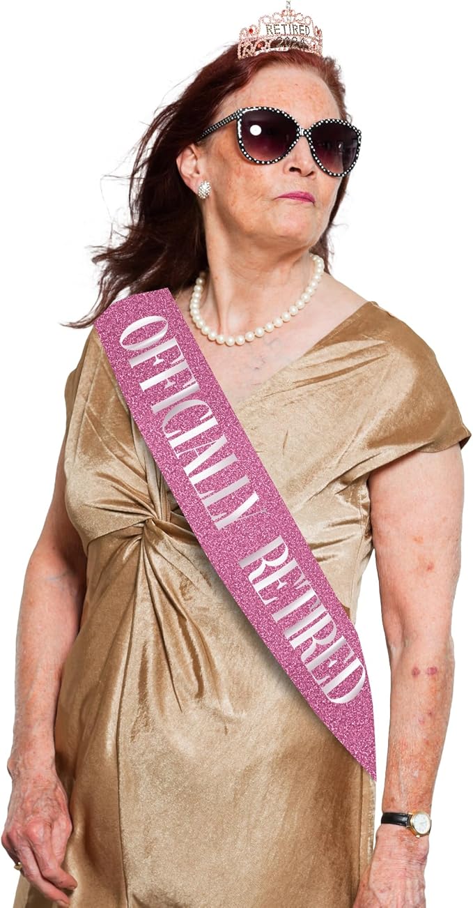 2026 Retirement Tiara & Sash - Officially Retired Sash & Crown for Parties, Events, Gifts, Favors, and Decorations (2026 Pink)