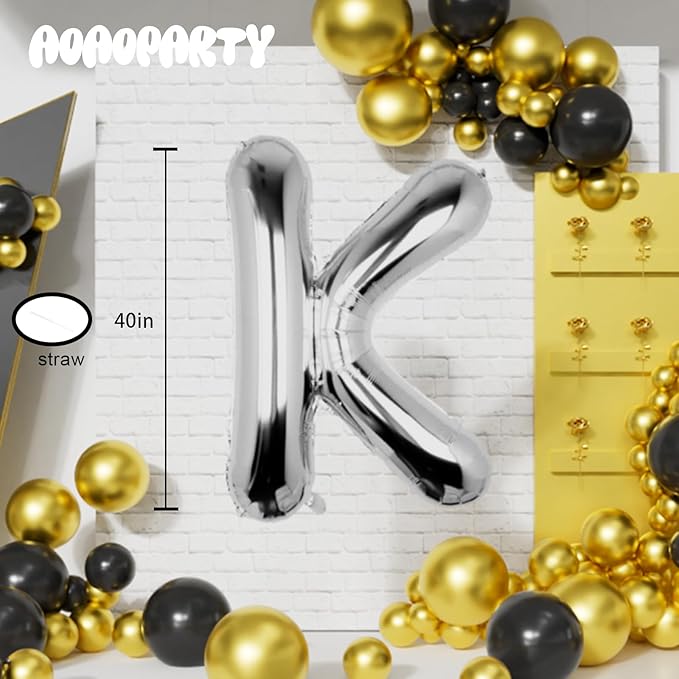 Letter Balloons 40Inch Large Giant big Foil Mylar Silver Balloons K for Birthday Party Decorations