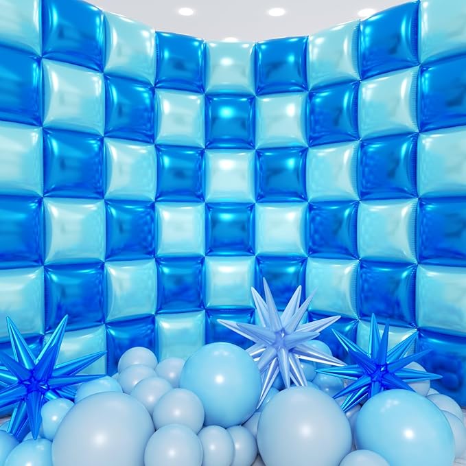 50pcs Blue Square Foil Balloons Wall Backdrop with 147pcs Blue Latex Balloon Garland Arch Kit, Double Sided Balloon Tunnel for Birthday Anniversary Graduation Baby Shower Party Decorations