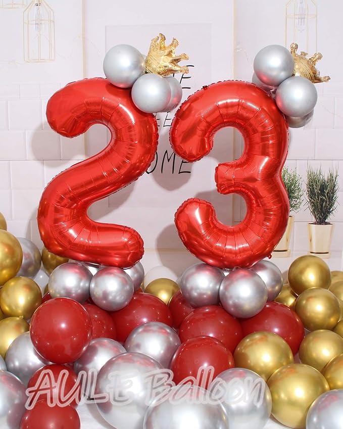 AULE 40 Inch Big Red Foil 23 Number Balloons for Women Large 23rd Happy Birthday Decorations Giant Huge Helium Mylar 32 Anniversary Party Decor