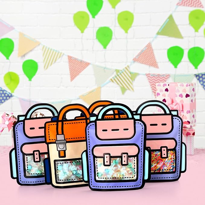 Yeyeplum 40 Pcs Goodie Bags Stuffers for Kids Birthday Goodie Bags Cartoon Snack Candy Treat Party Favor Plastic Gift Handbags Bulk with Handle for Back to School Supplies(7.2 x 8.4 Inch,Bag Style)