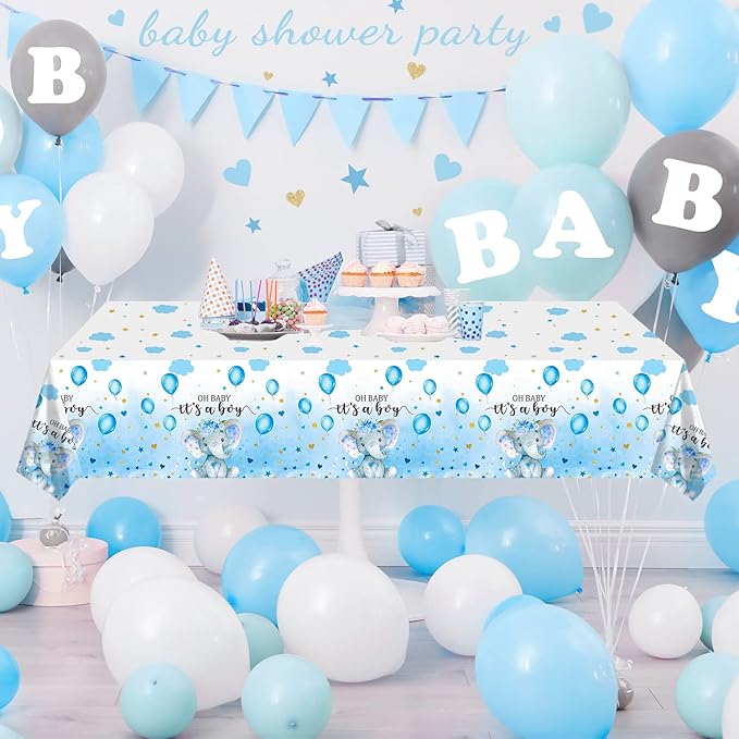 6 Pack Elephant Tablecloth Decorations, Plastic Tablecloth Table Cover Backdrop for Baby Boy Girl Gender Baby Shower Party Supplies, 54 x 108 Inch, Blue
