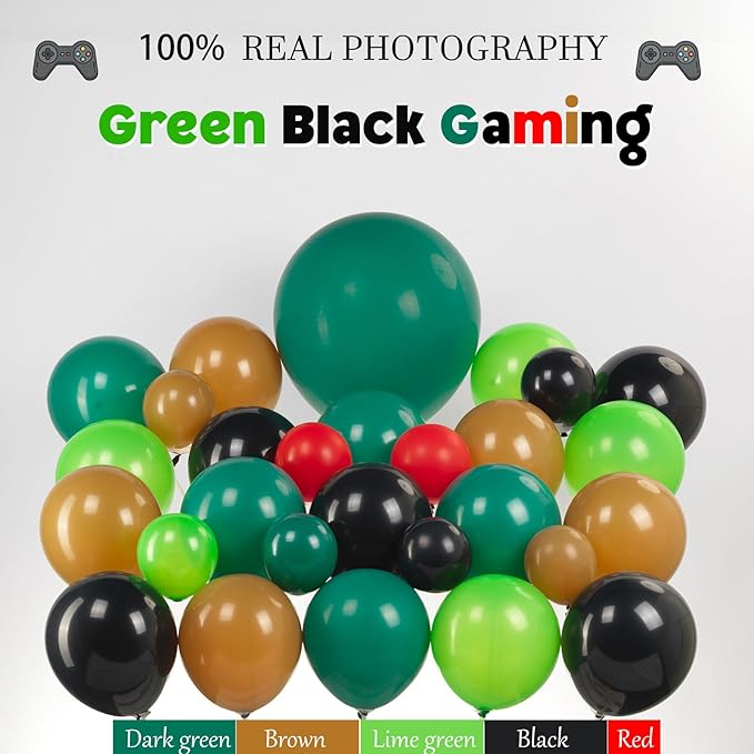 Video game Balloon garland kit 135pcs Green Black brown balloons with Controller Star mylar balloons Gamer night Decorations For Boy gaming birthday party supplies