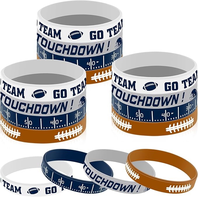 Deekin 32 Pcs Football Wristband Silicone Bracelets Football Party Favor Bracelet Motivational Rubber Bracelets for Men Women Fan Party Favors Sport Theme Birthday Supplies Gifts(Classic)