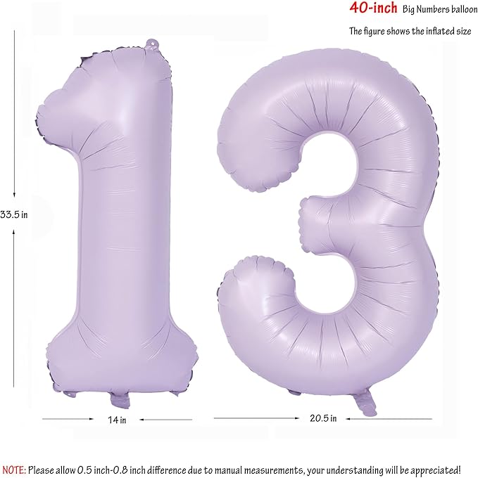 40 In Matte Purple Number Balloons Helium Foil Mylar Balloon Birthday Party banquet Decoration Digital 13