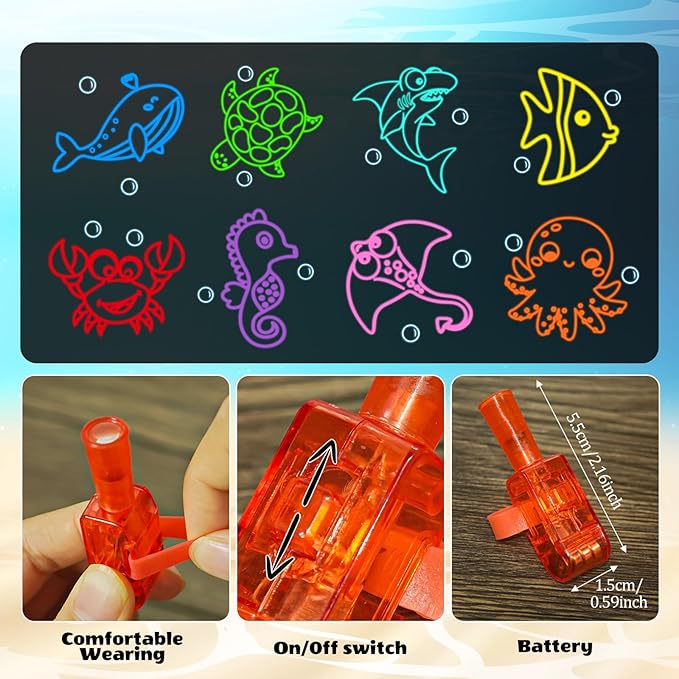 Cinrobiye 144 PCS Under the Sea Party Favors Ocean Animals Wooden Painting Kits with LED Light Up Finger Lights, Sea Animal Birthday Party Supplies, Goodie Bag Fillers, Pinata Fillers,Prize Bulk Set