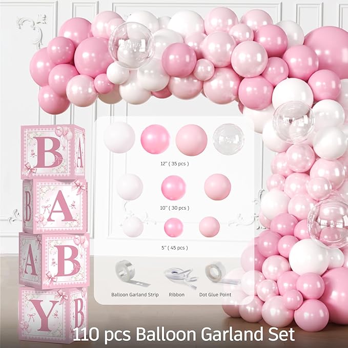 cocomigo 238 Pcs Pink Bow Baby Shower Decorations, All-in-One Party Pack for 20 Guests, Includes Tableware, Backdrop, Banner, Balloons and More for Bow Themed Baby Shower Decorations
