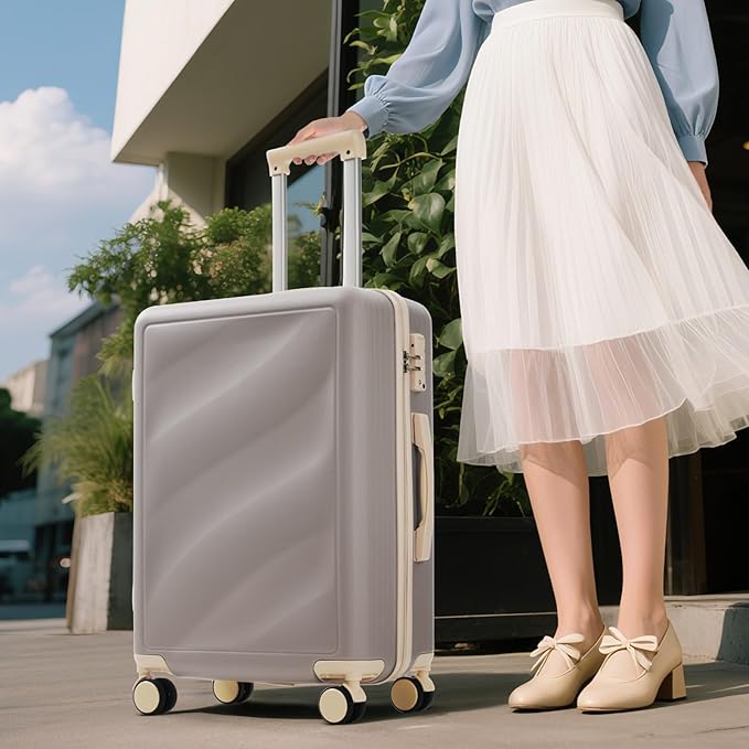 Hardside Luggage Sets, Lightweight Wave Suitcase with Spinner Wheels, Purple Wavy Lines