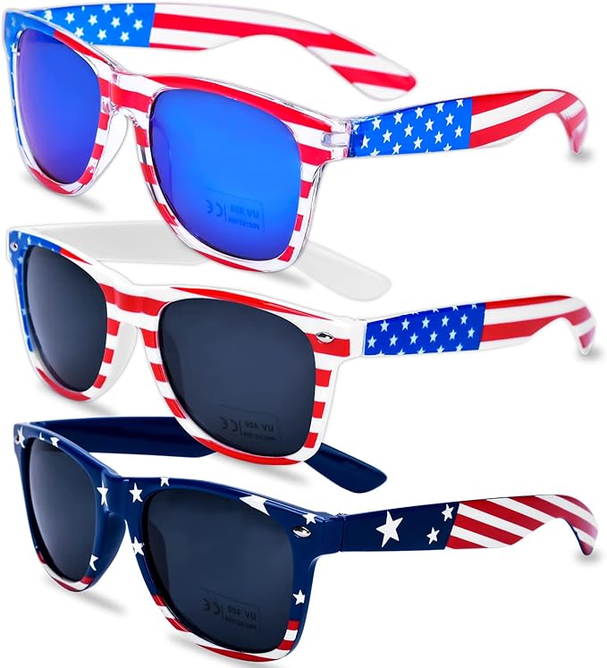 Donse 3 Pairs American Flag Sunglasses - 4th of July Accessories USA Flag Classic Sunglasses for Women Men Teens Patriotic Party Favors Supplies Independence Day Memorial Day 4th of July Decorations