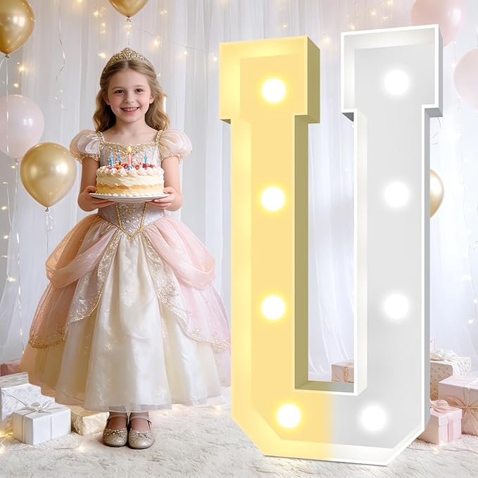 Pooqla 3FT Marquee Light Up Letters, Cool White and Warm White LED Big Mosaic Marquee Letters 3 Feet, Giant Letter Sign for Balloons Birthday Anniversary Wedding Party Decoration, Letter U