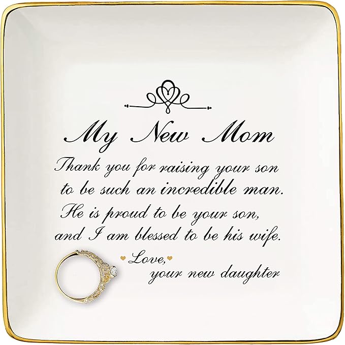 Gift for Mother of the Groom from Bride-Thank You for Raising Your Son-Ceramic Jewelry Holder Ring Dish Trinket Tray-Wedding Present for New Mother-Bridal Shower Present-I Am Blessed to Be His Wife