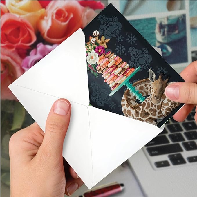 The Best Card Company - 1 Happy Birthday Greeting Card - Adorable Animals, Cute Bday Notecard with Envelope - Fancy Wildlife Giraffe C3364GBDG