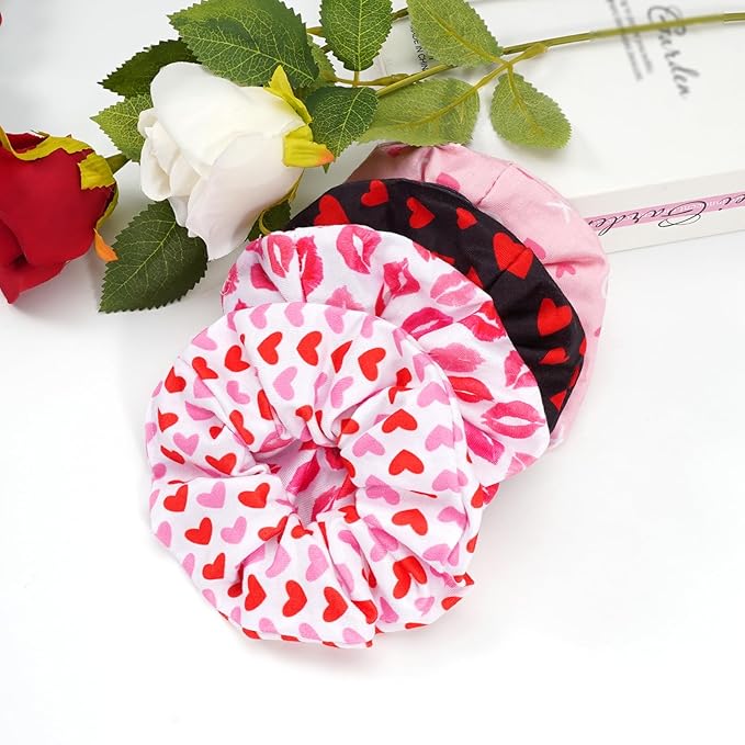 Valentines Hair Scrunchies Red Heart XOXO Hair Ties for Women Girls Elastics Ponytail Holder Valentine‘s Day Hair Tie Love Hair Ropes Valentines Hair Accessories Hair Decoration