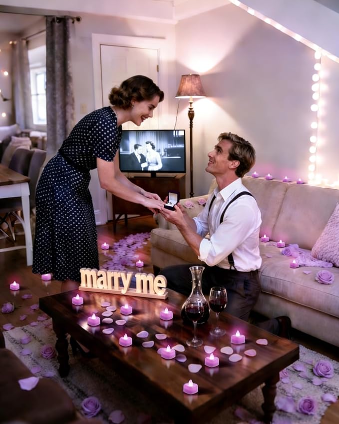 Amagic 1000 Pieces Light Purple Artificial Rose Petals with 12 Light Purple LED Tea Lights, Rose Petals and Candles Set for Proposal, Anniversary, Romantic Night, Wedding Decor