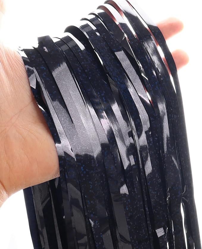 Black Backdrops Curtains Party Decorations, Tinsel Streamers Birthday Decoration for 30th Her Him, Photo Booth Props for Graduation, Wedding, 2Pack 3.28X8.2Ft
