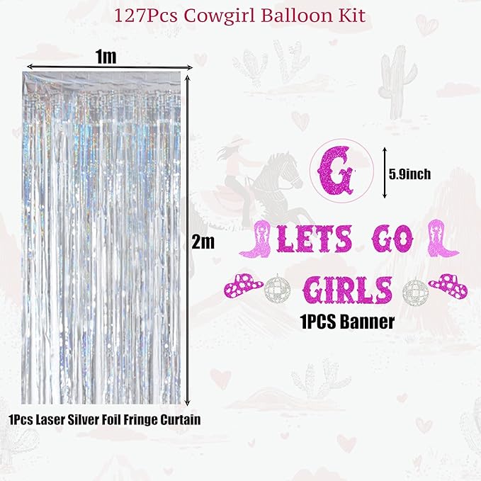 Pink & Rose Gold Cow Print Balloon Arch, Disco Boot Foil Balloons, 111Pcs Cowgirl Bachelorette Party Decorations Kit - 'Lets Go Girls' Banner - Perfect for Last Rodeo, Western, & Bachelorette Parties